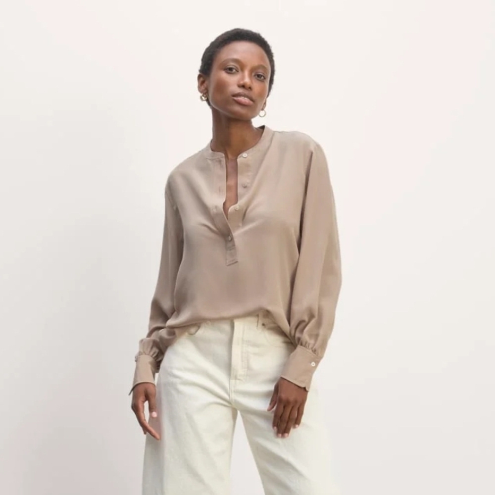 Everlane The Henley Shirt in Washable Silk Size 6